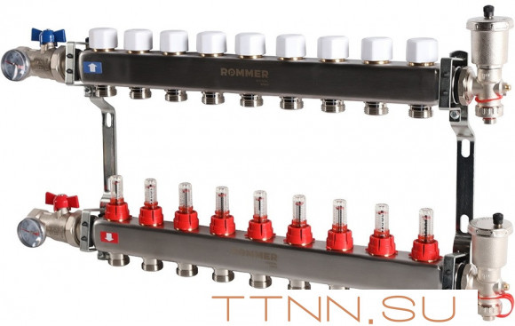 Для отопления Rommer 1"/3/4"x9 с расходомерами (RMS-1210-000009)