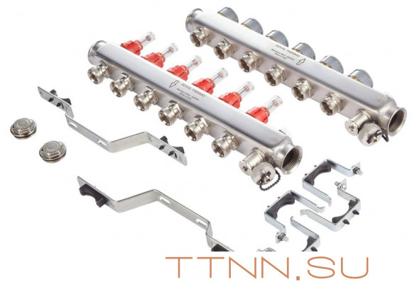 Для отопления Royal Thermo 1" ВР-3/4" НР, 3 выхода с расходомерами, нерж. (RTE 52.103) Для отопления Royal Thermo 1" ВР-3/4" НР, 3 выхода с расходомерами, нерж. (RTE 52.103)