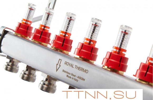 Для отопления Royal Thermo 1" ВР-3/4" НР, 5 выходов с расходомерами, нерж. (RTE 52.105)