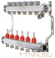 Для отопления Royal Thermo 1" ВР-3/4" НР, 8 выходов с расходомерами, нерж. (RTE 52.108)