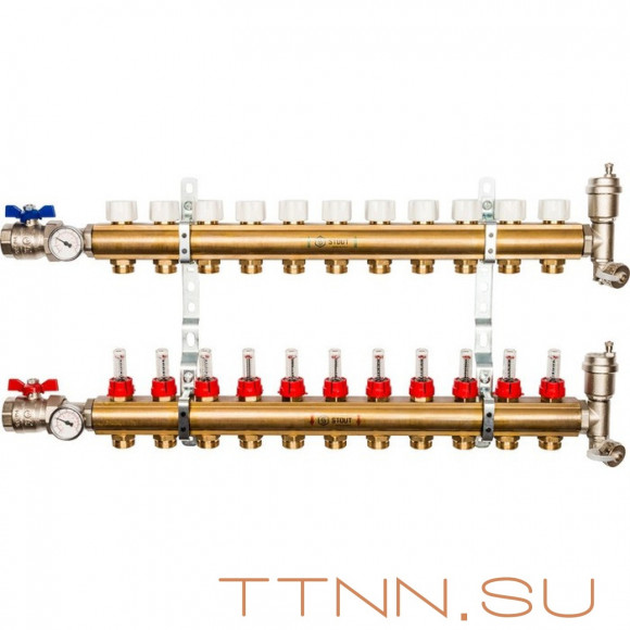 Для отопления STOUT Коллектор регулируемый с расходомерами 1/3/4x11 Для отопления STOUT Коллектор регулируемый с расходомерами 1/3/4x11