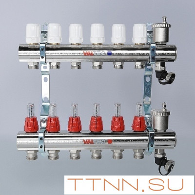 Для отопления VALTEC 1"х11 вых. Евроконус 3/4" с расходомерами в сборе