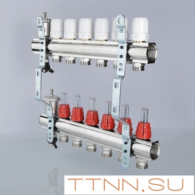 Для отопления VALTEC 1"х8 вых. Евроконус 3/4" с расходомерами в сборе