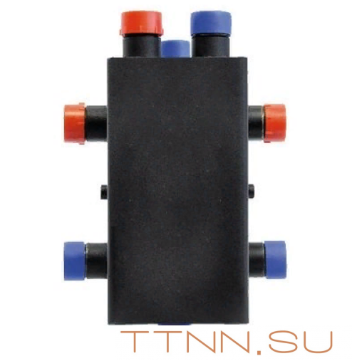 Стальной распределительный коллектор Rommer с гидравлическим разделителем 2 контура 1"